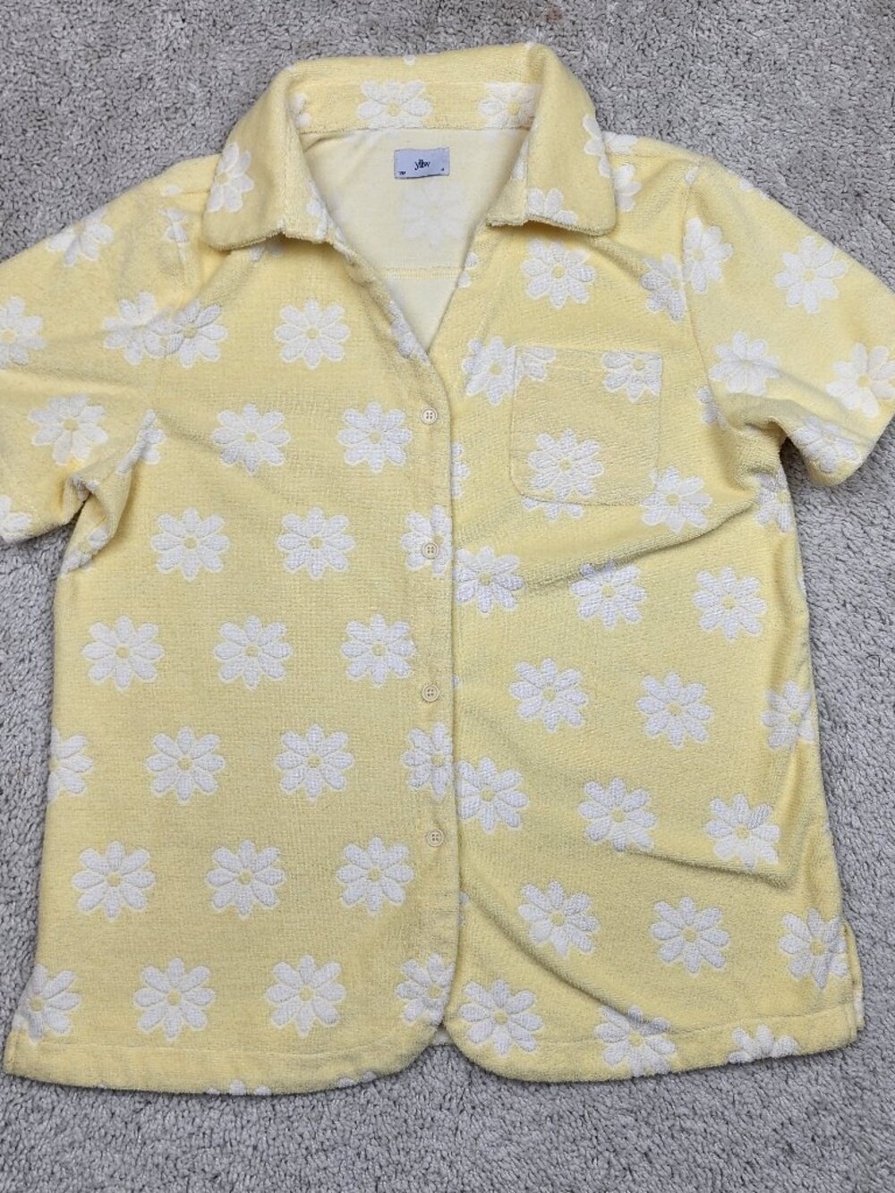 Yellow The Label French Terry Button Shirt Casual Flower Print Size Medium USA M